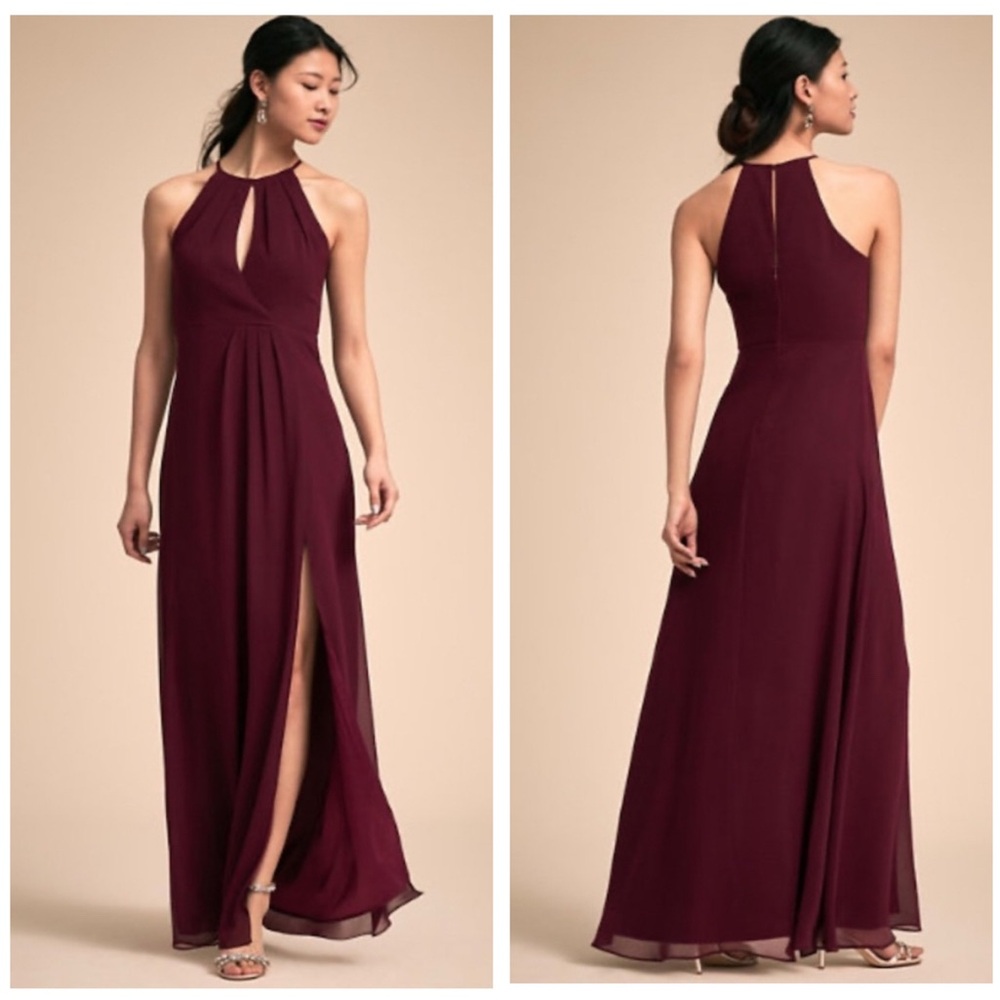 BHLDN Anthropologie Marco Keyhole Halter Maxi Dress Gown Wine Burgundy XL